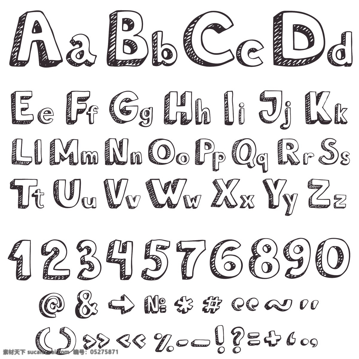 3d 立体 英文 字体 阴影 手写 手绘 涂鸦 蜡笔 粉笔 字母 符号 其他设计 矢量