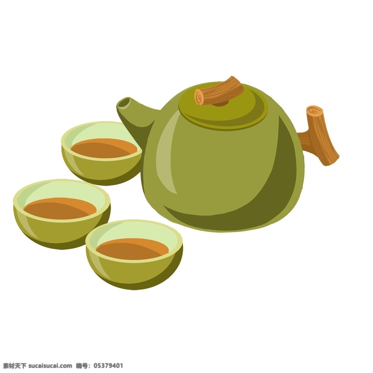 清明节 手绘 古风 茶具 元素 茶壶 茶杯