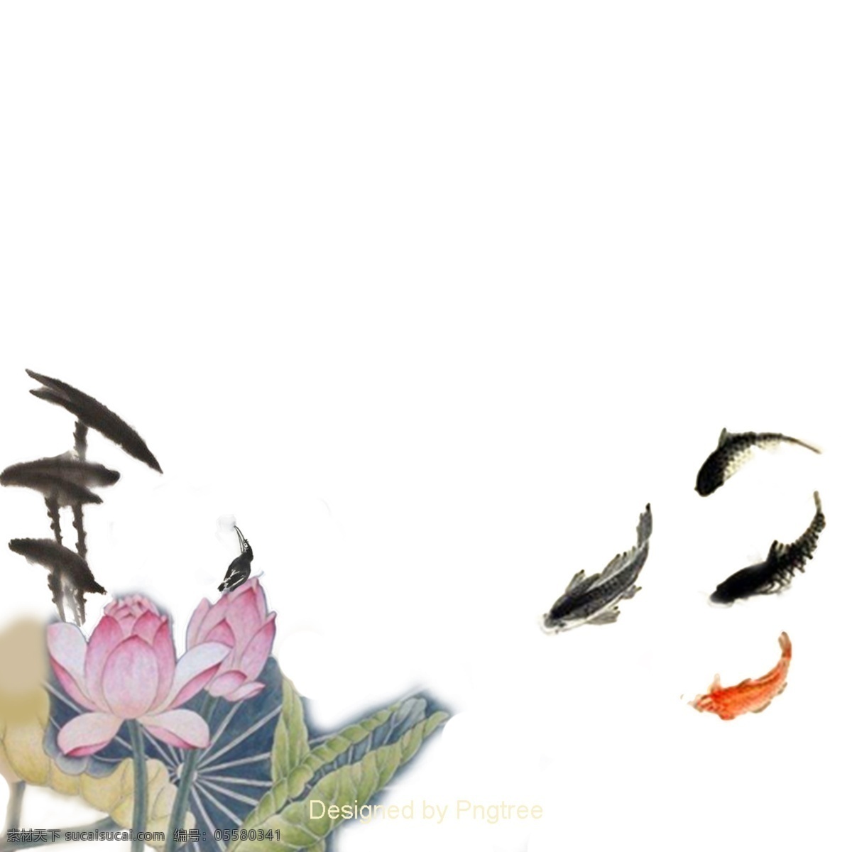 简 墨 莲花 装饰 图案 墨水 简洁 复古 黑色 图形设计 材料 中 国风 自然 植物 元素