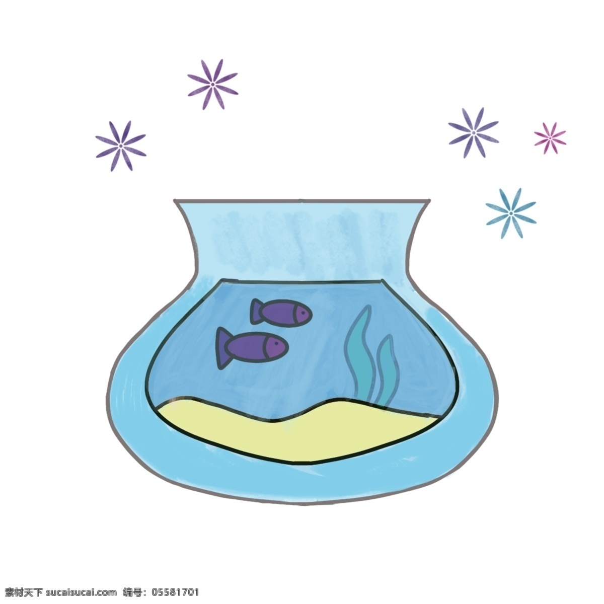 卡通 蓝色 小 鱼缸 小鱼 可爱