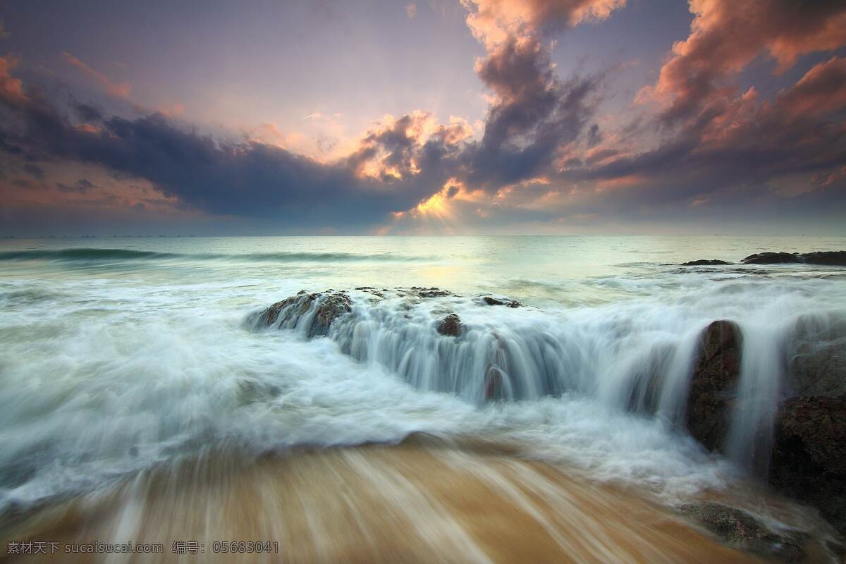 海 瀑布 水 天空 云 光 背景 壁纸 石头 浪花 夕阳 落日 自然景观 自然风景