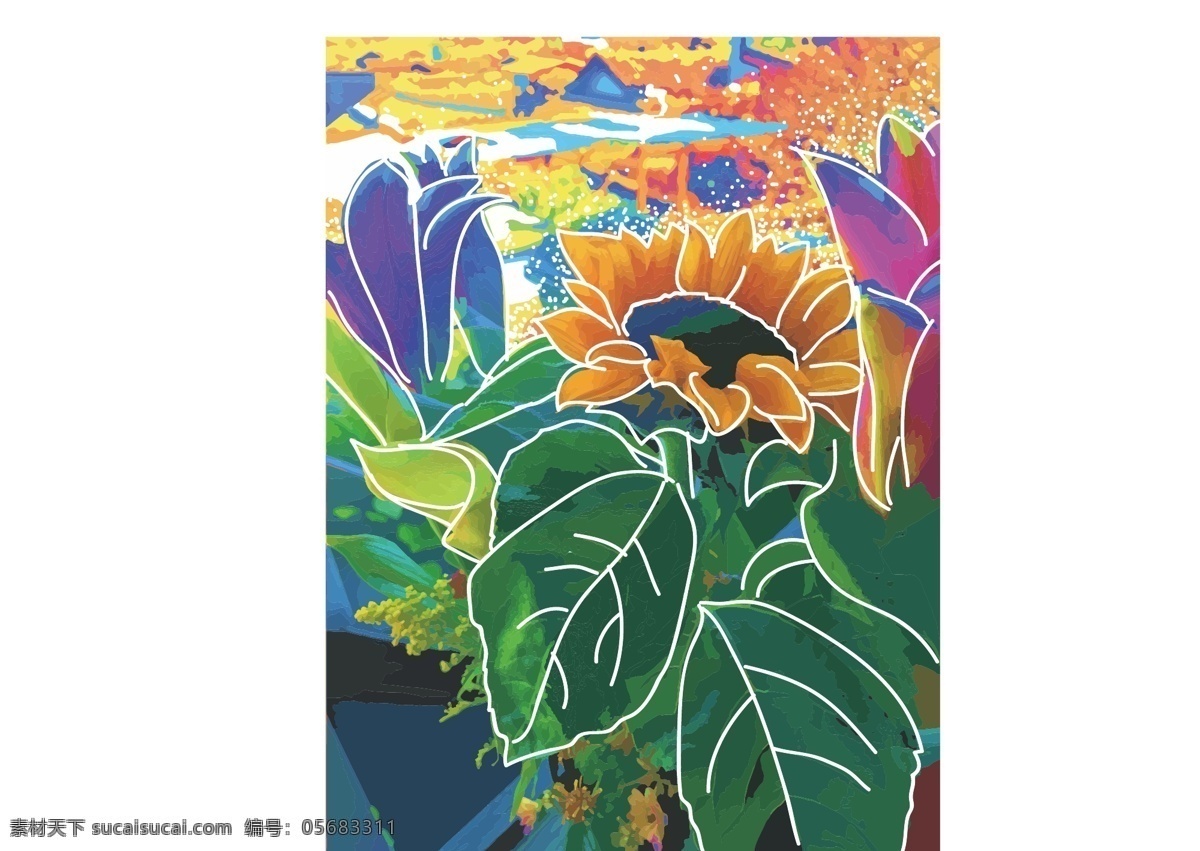 夏季 热情 彩色 太阳花 花 旅游 炫彩 植物 夏天 矢量 装饰画 百合 海报 插画
