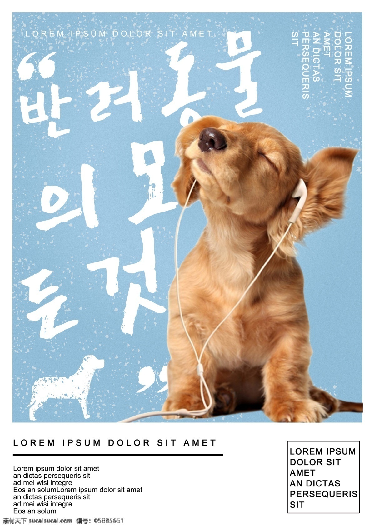 蓝色 韩式 宣传海报 海报 模板 韩国的风 可爱 极简主义 拥护 溺爱 爱宠物 狗 音乐 金色的头发 平面 杂志 溅