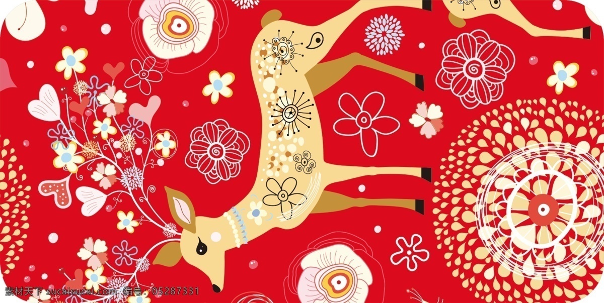 手机套 麋鹿 装饰 图案 手机壳 分层 装饰图案 红色背景