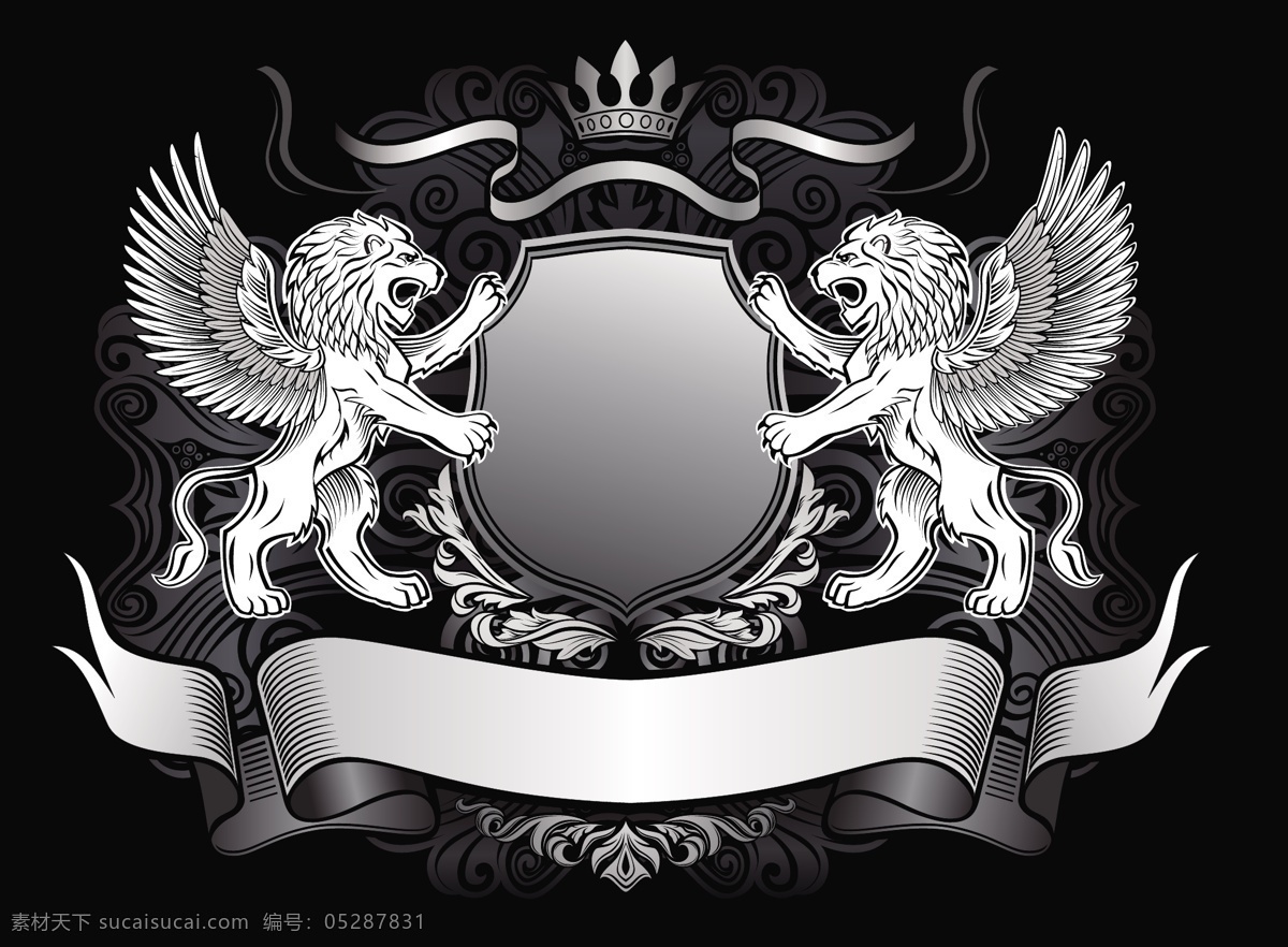 狮子盾牌 欧式大气花纹 欧式银狮盾牌 欧式花纹皇冠 欧式皇室贵族 欧式贵州标识 花纹花边 底纹边框 矢量