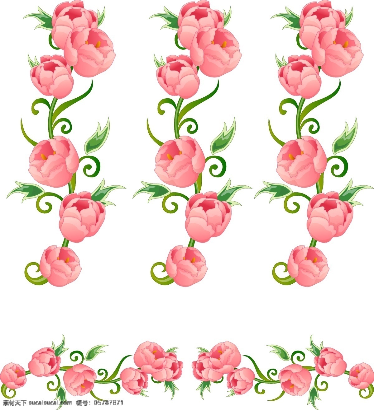 韩国 矢量 花边 ai格式 花朵 花卉 花纹 梦幻 模板 牡丹花 设计稿 矢量素材 装饰 叶子 植物 素材元素 源文件 矢量图