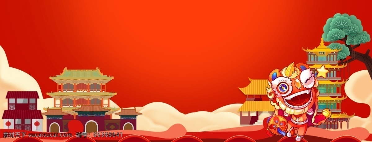 卡通 年货 节 中国 风 新年 节日 banner 背景 新年快乐 新春 元旦 春节 手绘 年货节 猪年 2019 中国年 bannner