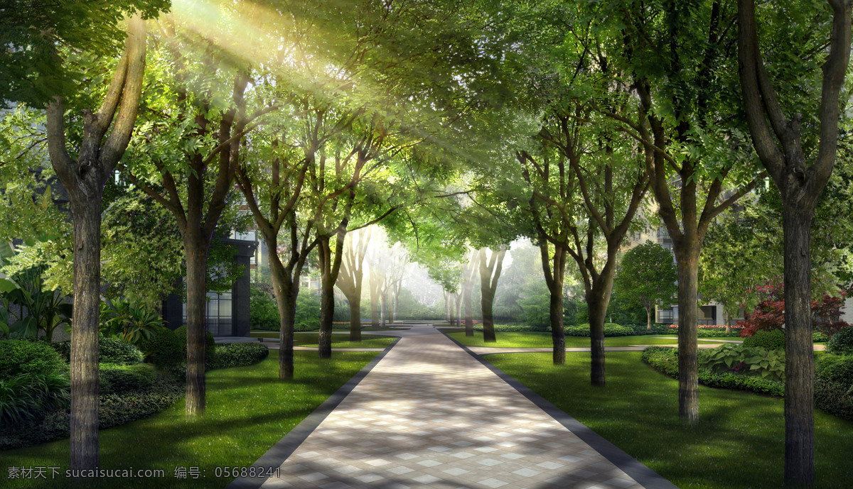 绿地 树林 花园 园区绿化 小区绿化 绿化 小区环境 3d效果图 效果图 环境效果 效果图系列 环境设计