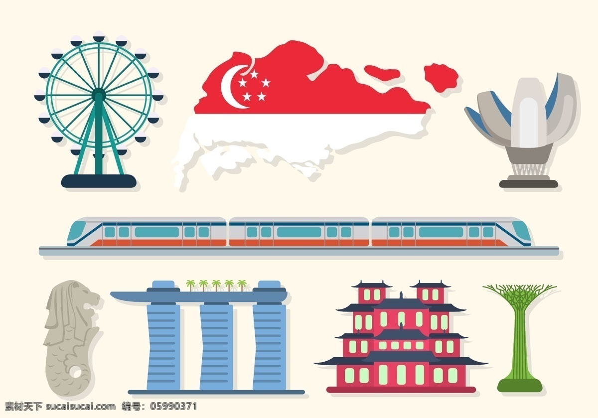 新加坡 景点 图标 景点图标 新加坡景点 新加坡图标 摩天轮 地图 新加坡建筑