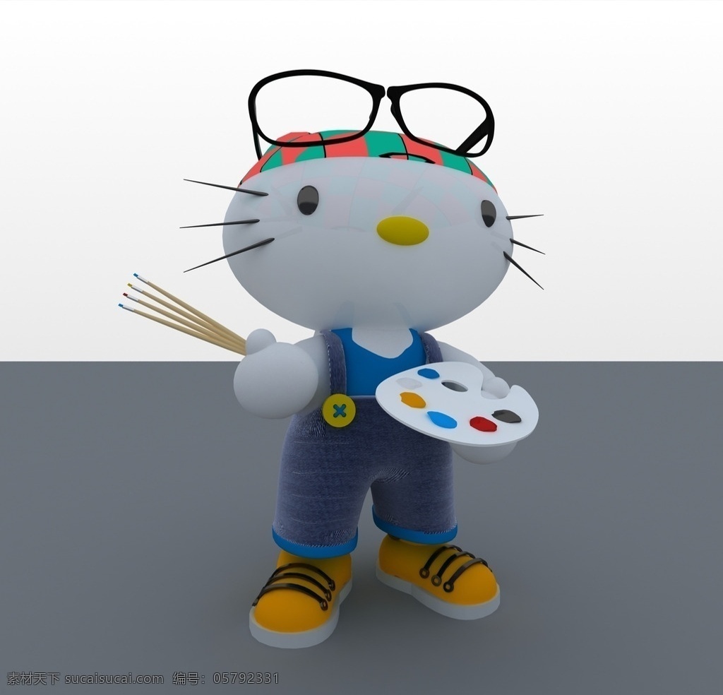 画家 kitty 小猫 玩具 牛仔 卡通 3d设计 室内模型 max