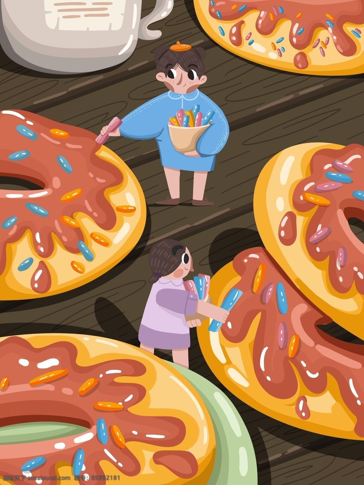 美食 大作 战 甜甜 圈 原创 壁纸 插画 插图 商用 甜甜圈