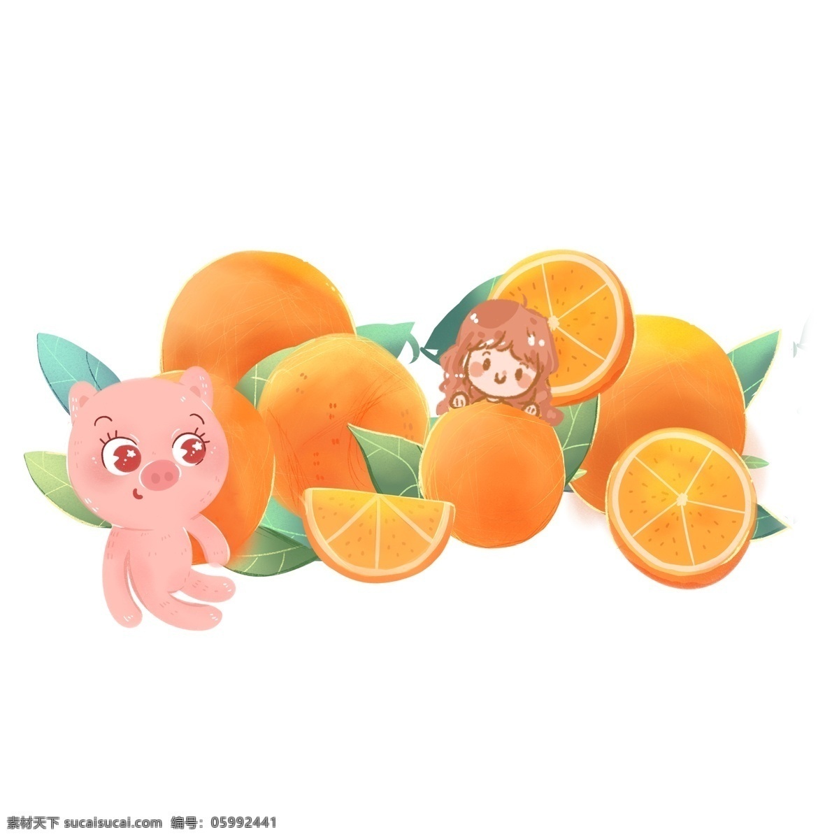 手绘 卡通 小 猪 橙子 装饰 小猪 猪头 动物 猪年 手绘元素 png元素
