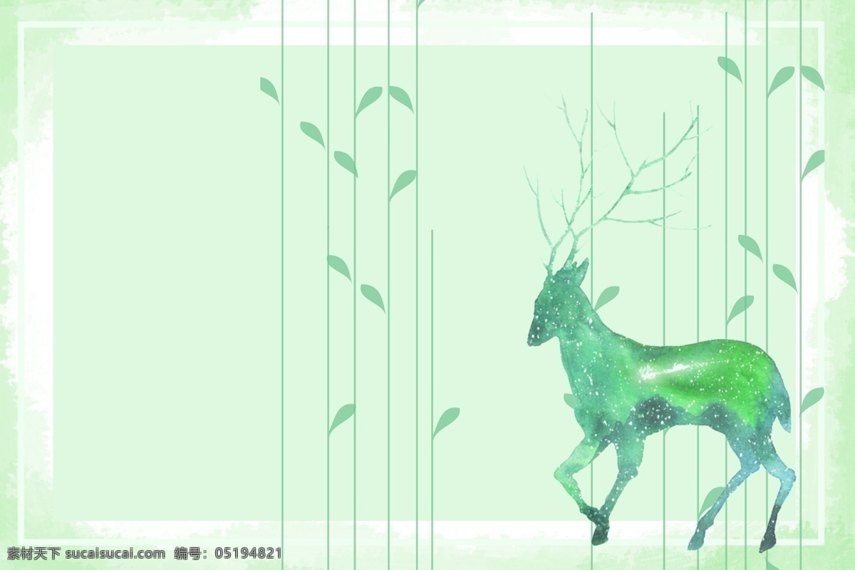 浪漫 手绘 绿色 小鹿 背景 植物 小清新 绿色背景 手绘背景 小草 小鹿背景 可爱卡通背景