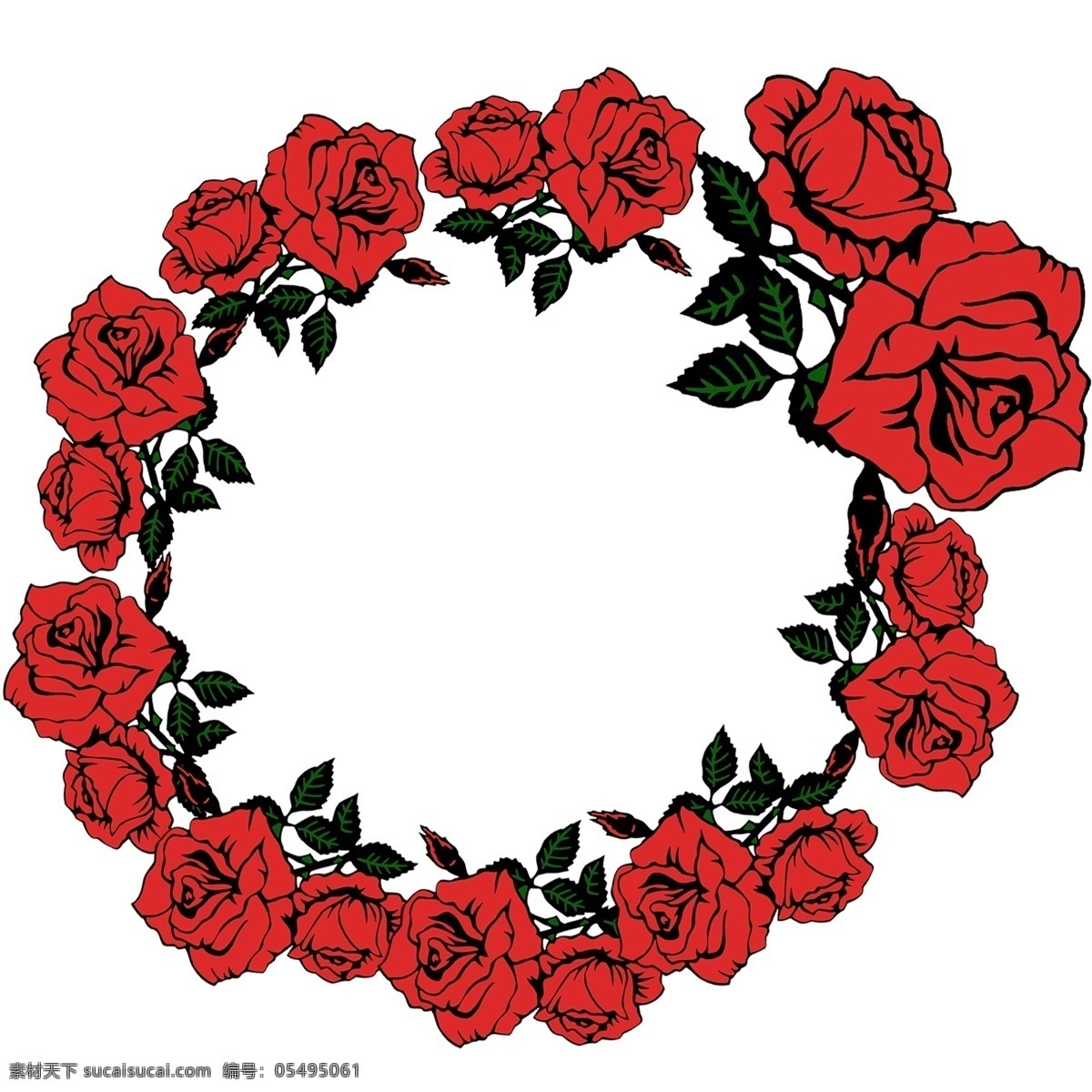 红色 鲜花 边框 插画 红色的边框 请柬边框 绿色的叶子 红色的玫瑰花 漂亮的玫瑰花 创意边框