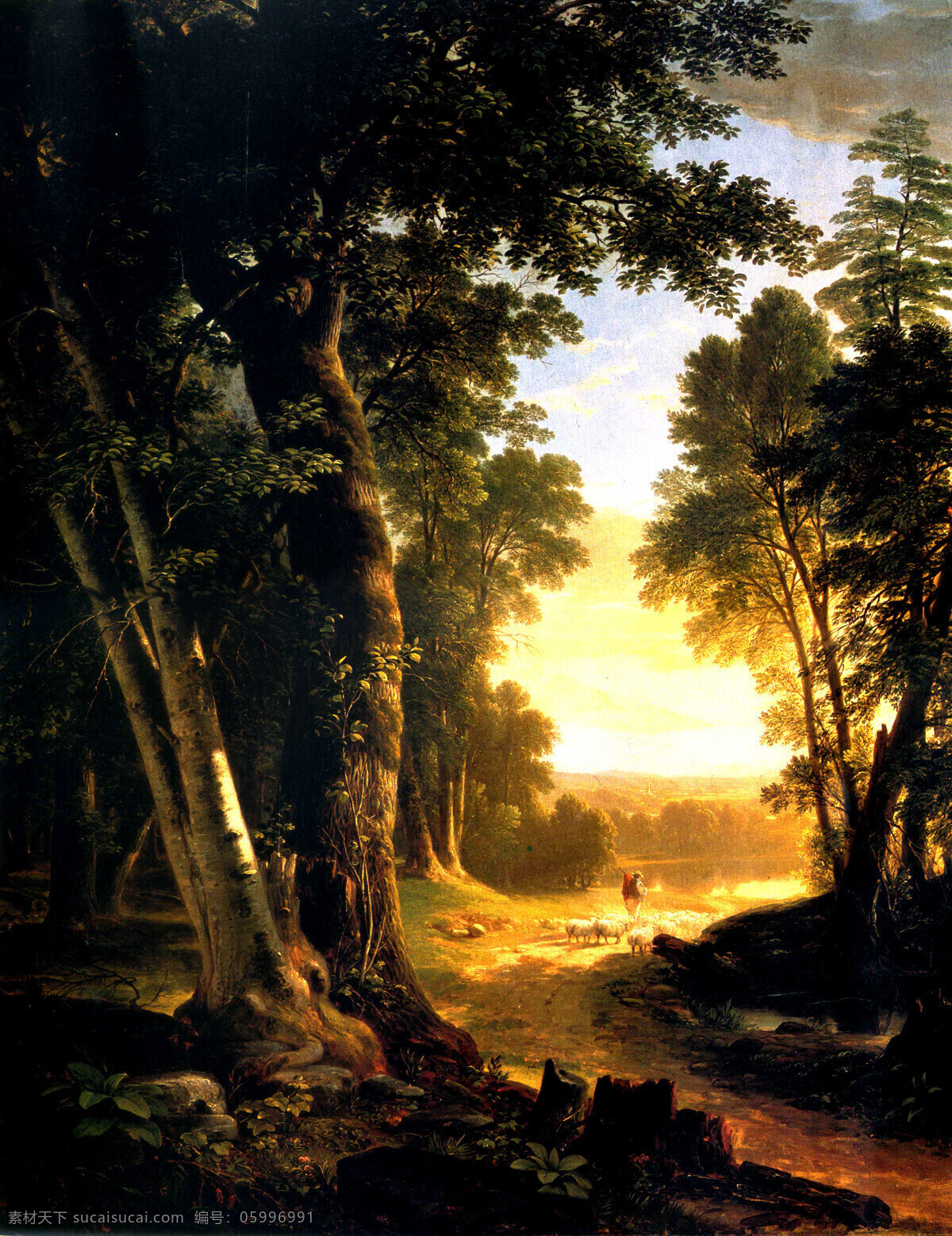 树林 欧洲风景画 世界名画 油画森林 古典油画 西方油画 风景油画 牡羊 油画风景 绘画书法 文化艺术