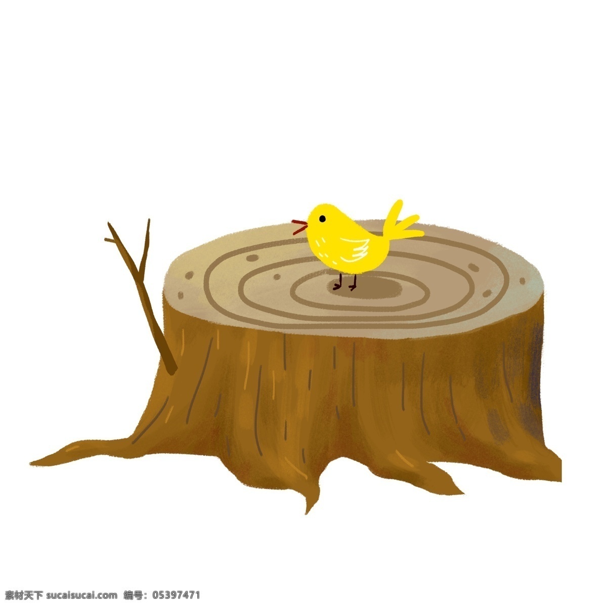 小 清新 树桩 停 上 面的 小鸟 商用 元素 卡通 小清新 插画 手绘 psd设计