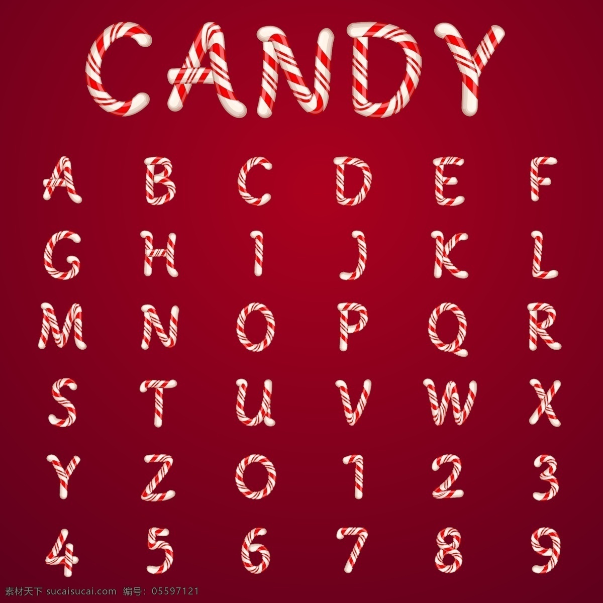 创意 糖果 字母 数字 矢量 节日 圣诞 艺术字