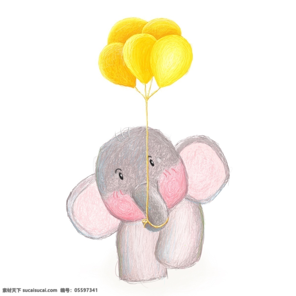 手绘 卡通 大象 黄色 气球 原创 元素 可爱 原创元素 设计元素