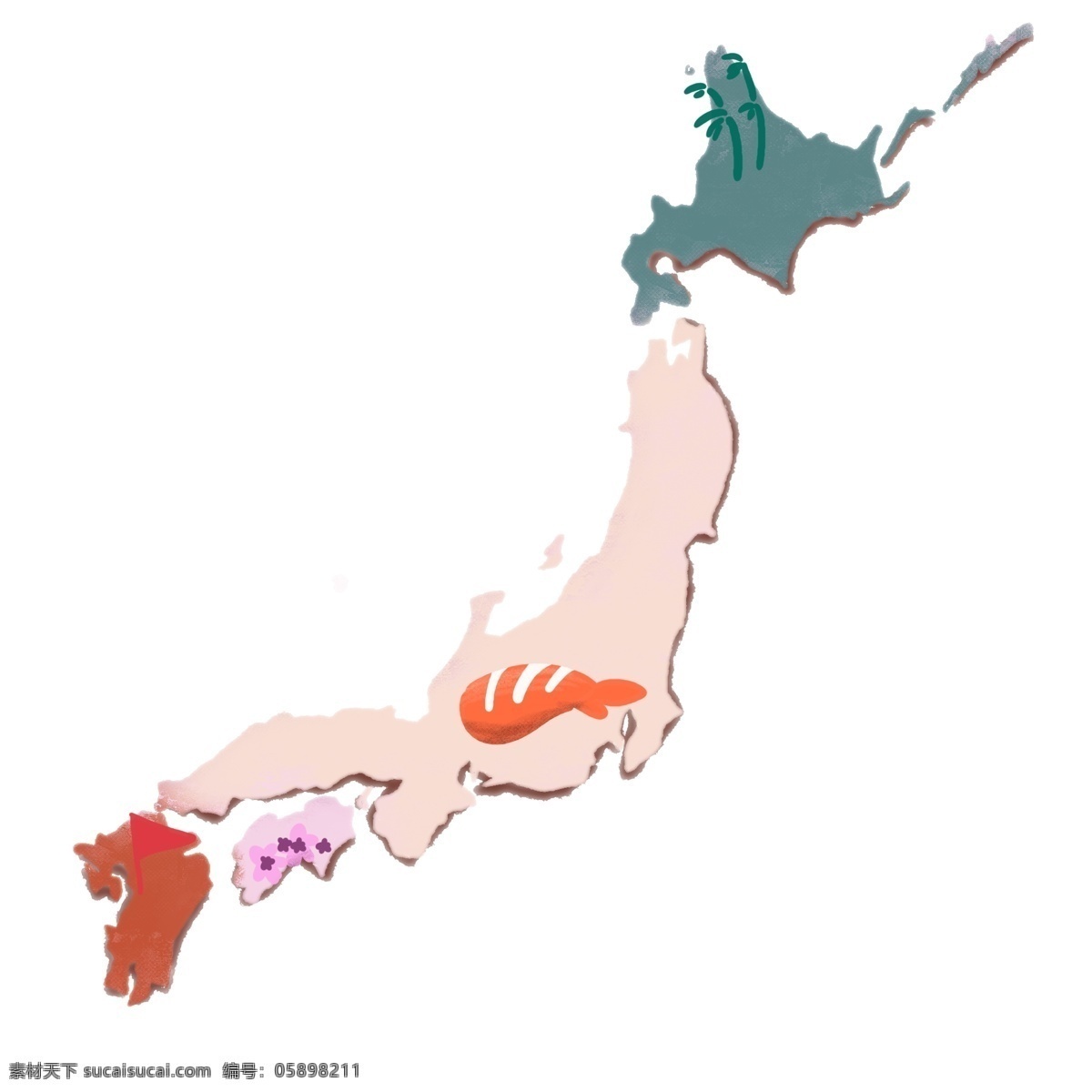 彩色 日本 地图 插画 日本地图 日本文化 彩色日本地图 世界地图插画 立体图插画 创意 图标