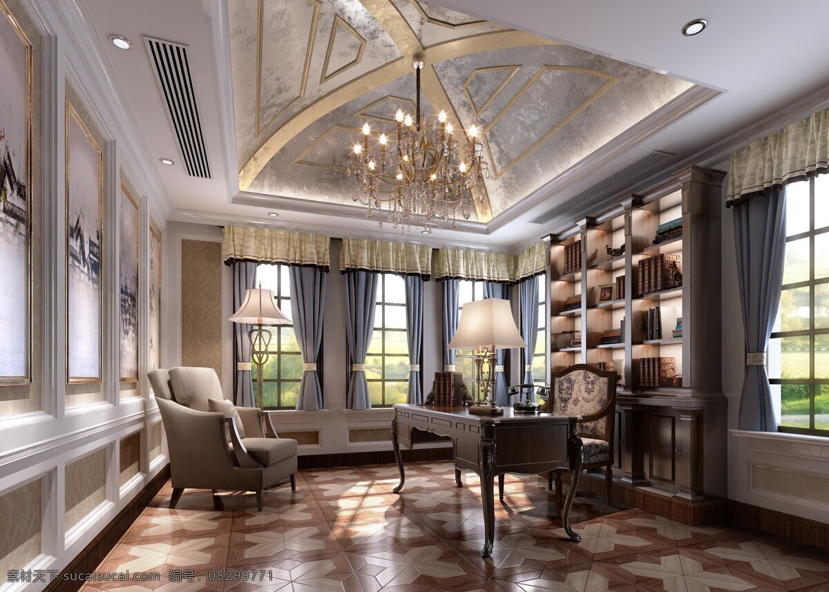 室内 书房 装修 白色 简约 家居装饰素材 室内设计