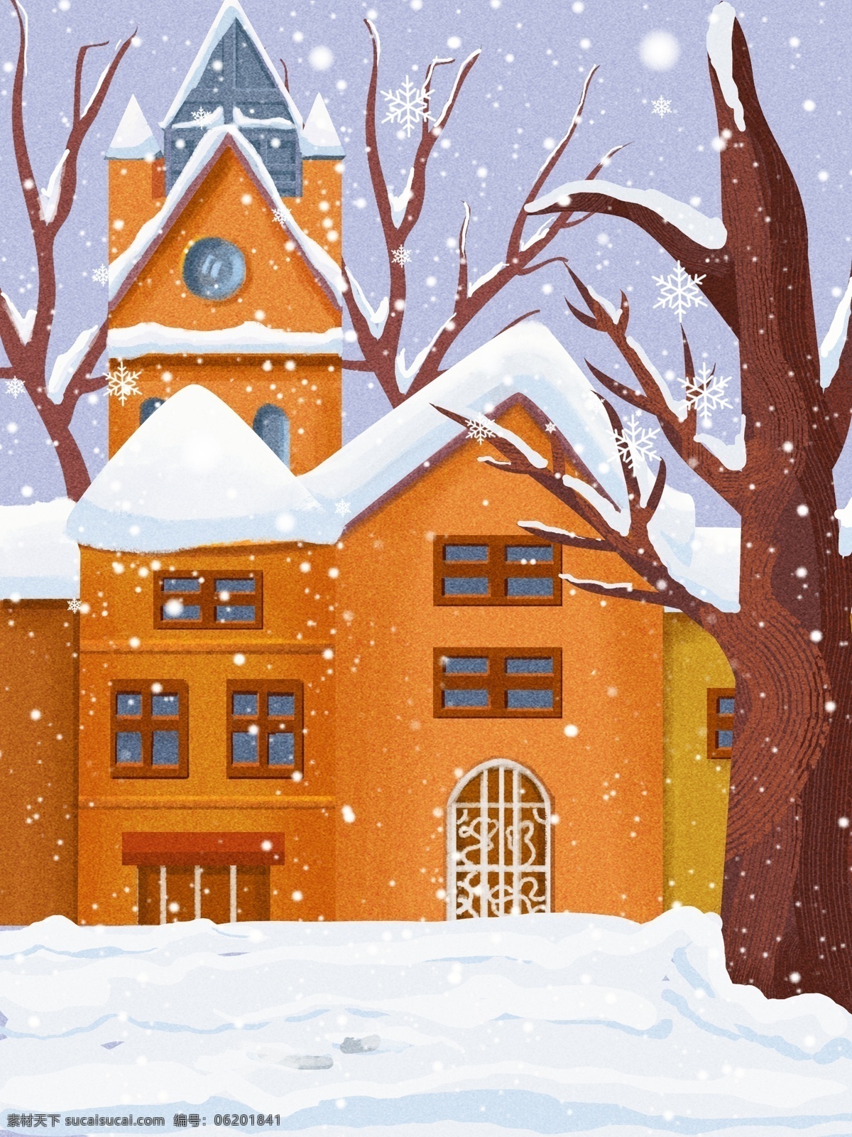 冬季 城市 下雪 背景 城堡 雪地 手绘背景 创意 冬季背景 广告背景 背景展板