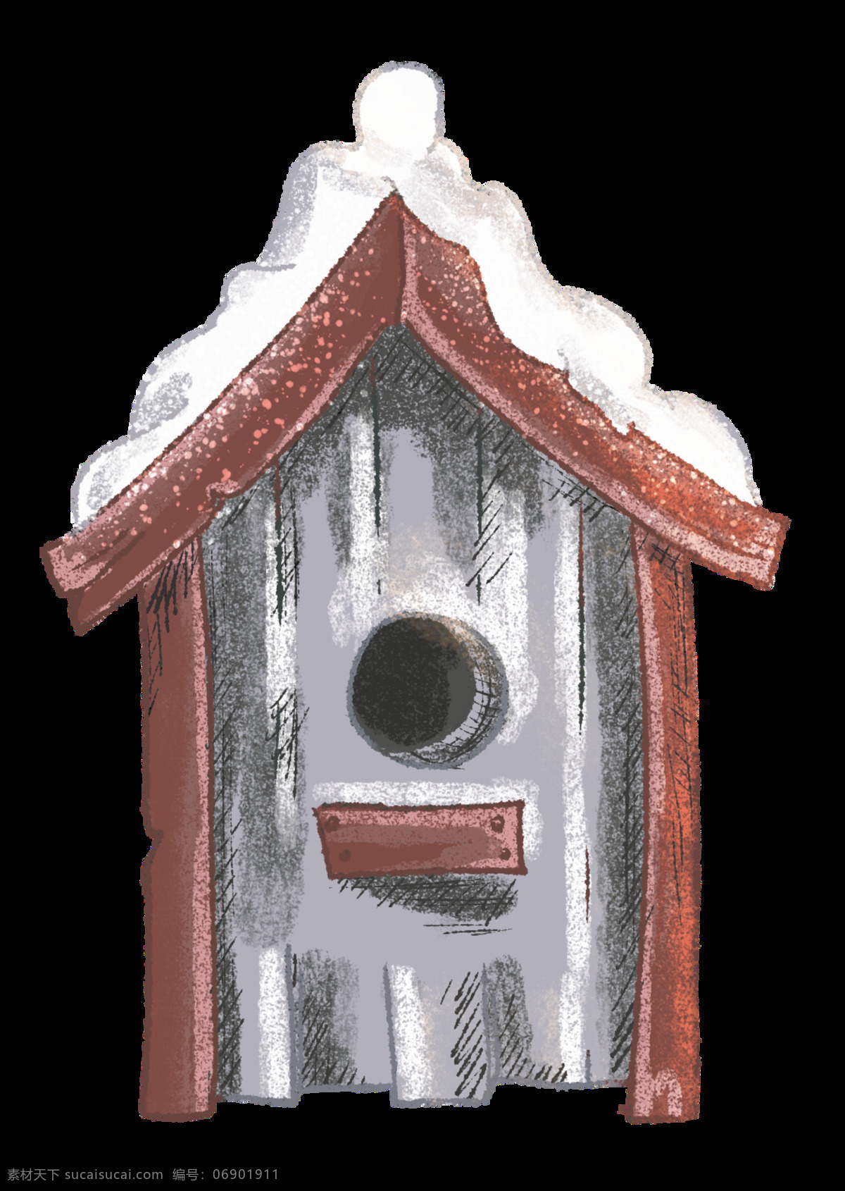 手绘 卡通 房子 透明 木房子 积雪 红木色 通气口 透明素材 免扣素材