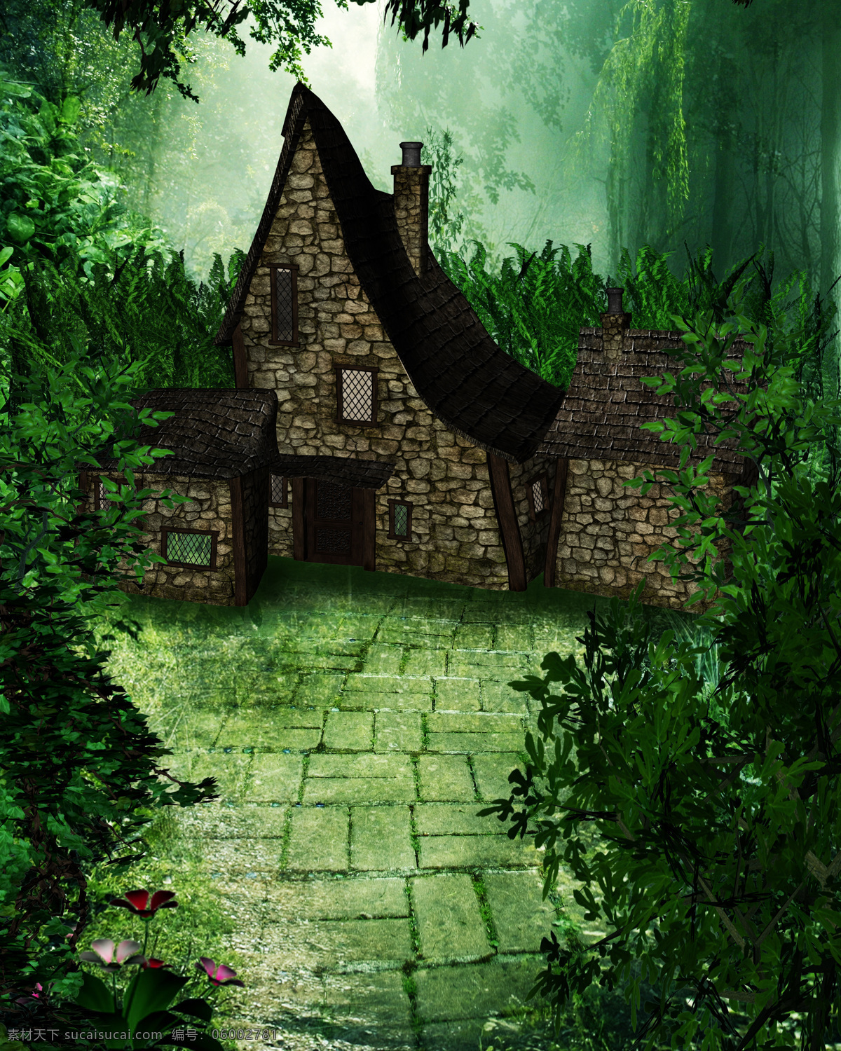 影楼 神秘 花园 背景 绿色花园 影楼幕布 神秘花园 石屋 神秘森林 家居装饰素材 背景墙