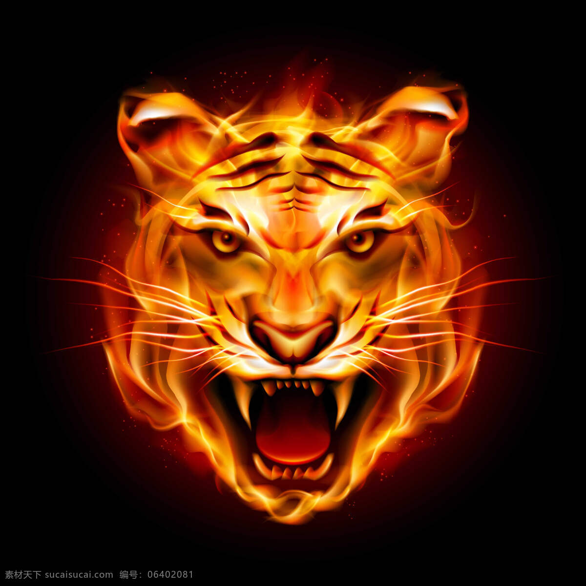 火焰老虎 创意烈火 凶猛老虎 老虎头像 火焰 创意 生物世界 野生动物