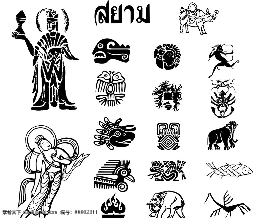佛教 元素 矢量图 菩萨 观音 大象 图腾 印度 泰国 宗教 矢量 宗教信仰 文化艺术