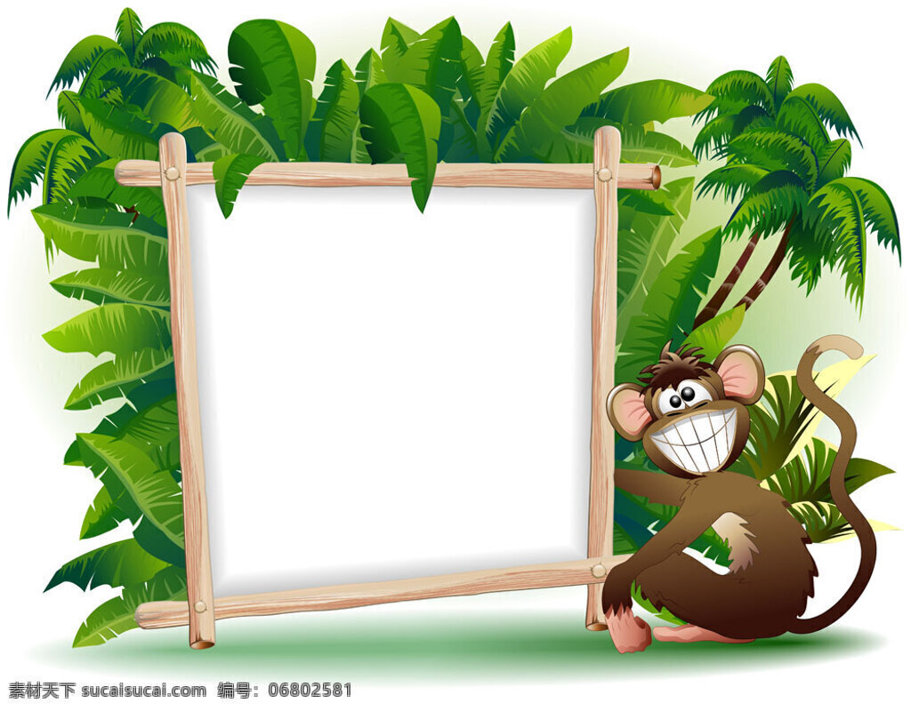 拿展板的猴子 空白 广告牌 展板 卡通 动物 青蛙 树蛙 狮子 猴子 背景 底纹 矢量 动物主题 野生动物 生物世界
