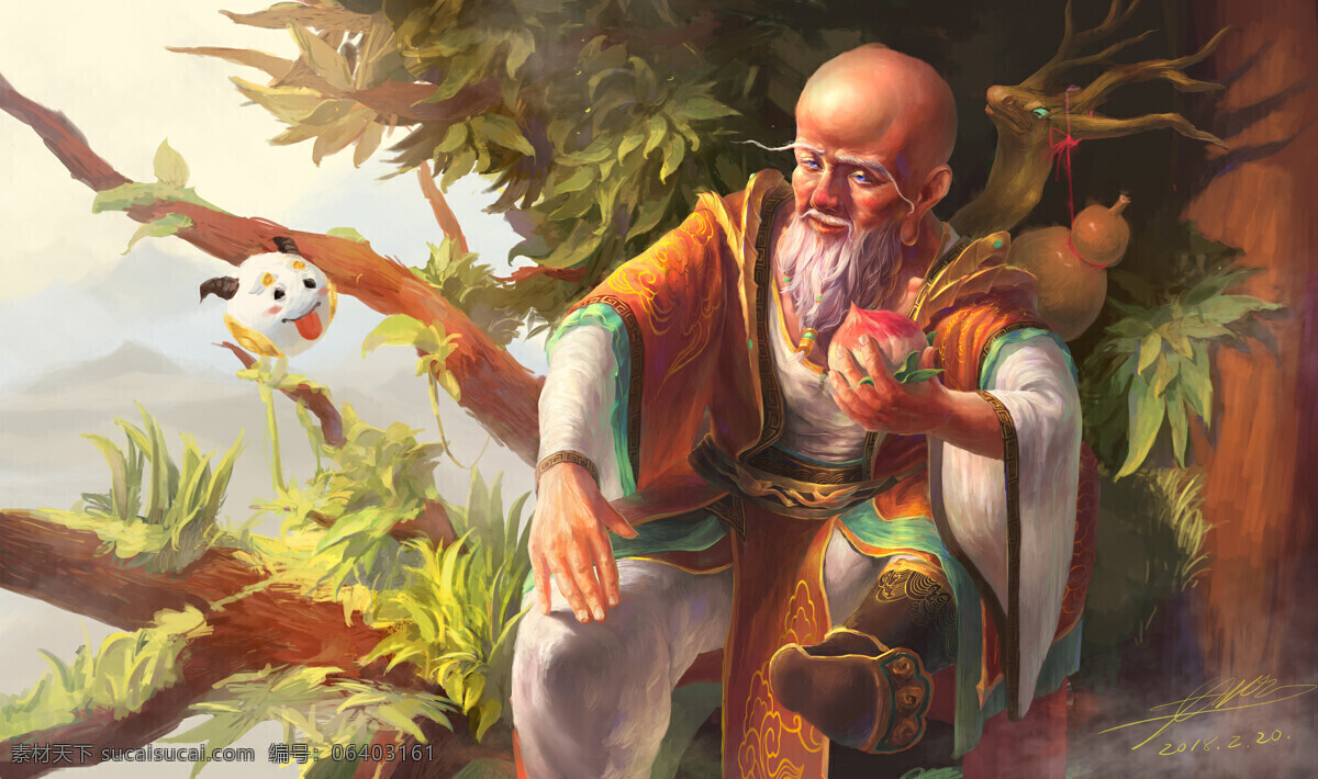 寿星 原画 福禄寿 神话人物 神话故事 老寿星 寿比南山 原画工笔画等 文化艺术 传统文化