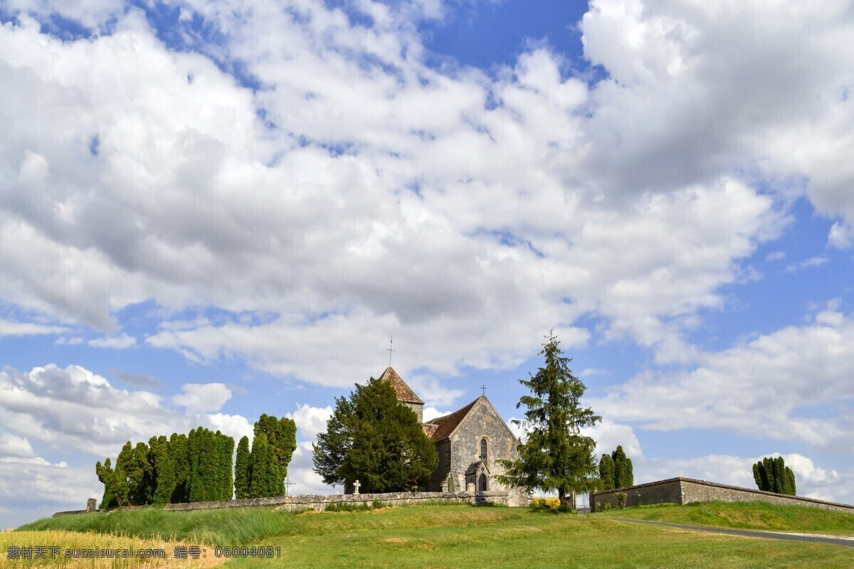 蓝天 白云 下 教堂 基督 风景 风景图片 自然景观 自然风景