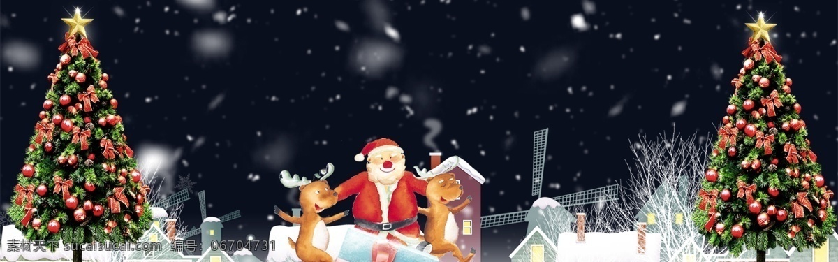 卡通 礼品 圣诞节 圣诞快乐 banner 背景 绿色 圣诞树 礼物 圣诞老人 麋鹿 双旦优惠 圣诞活动 雪地