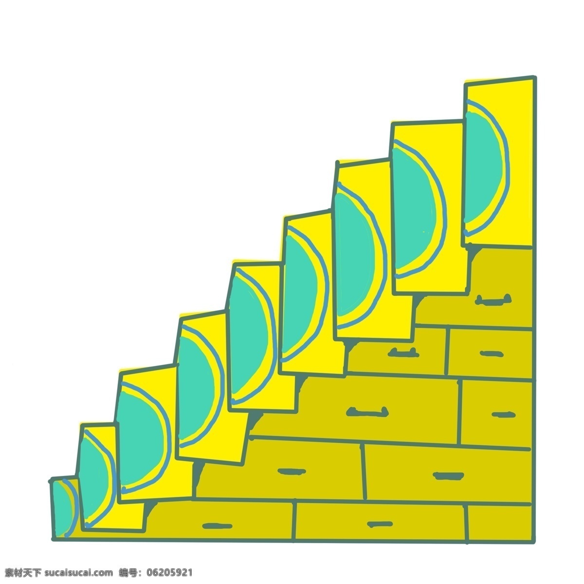 黄色 简约 楼梯 插图 绿色装饰 卡通楼梯 黄色楼梯 立体楼梯 楼梯插图 攀爬工具 登高楼梯 楼梯设计