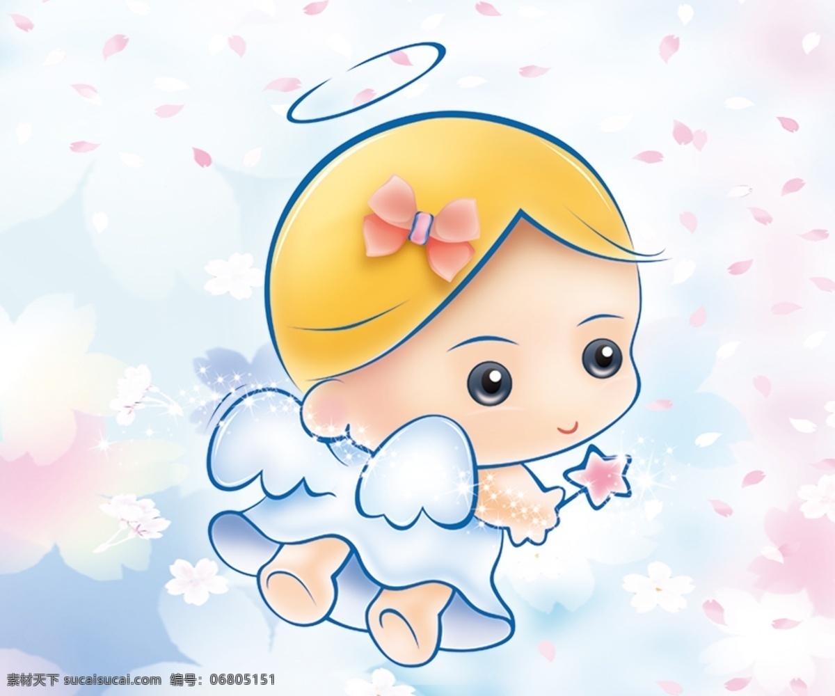 天使 小宝宝 卡通 花 梦幻 光圈 翅膀 魔法棒粉色 蓝色 人物 分层 源文件