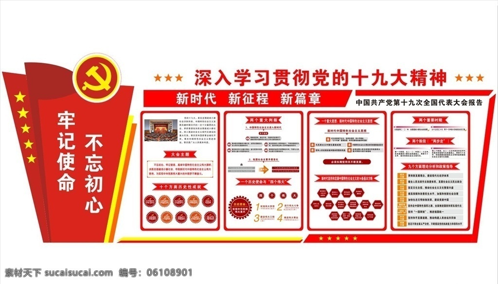 深入 学习 党 十 九大 精神 不忘初心 牢记使命 十九大展板 异形展板 党建展板 异形 党徽 十九大精神 展板 展板模板