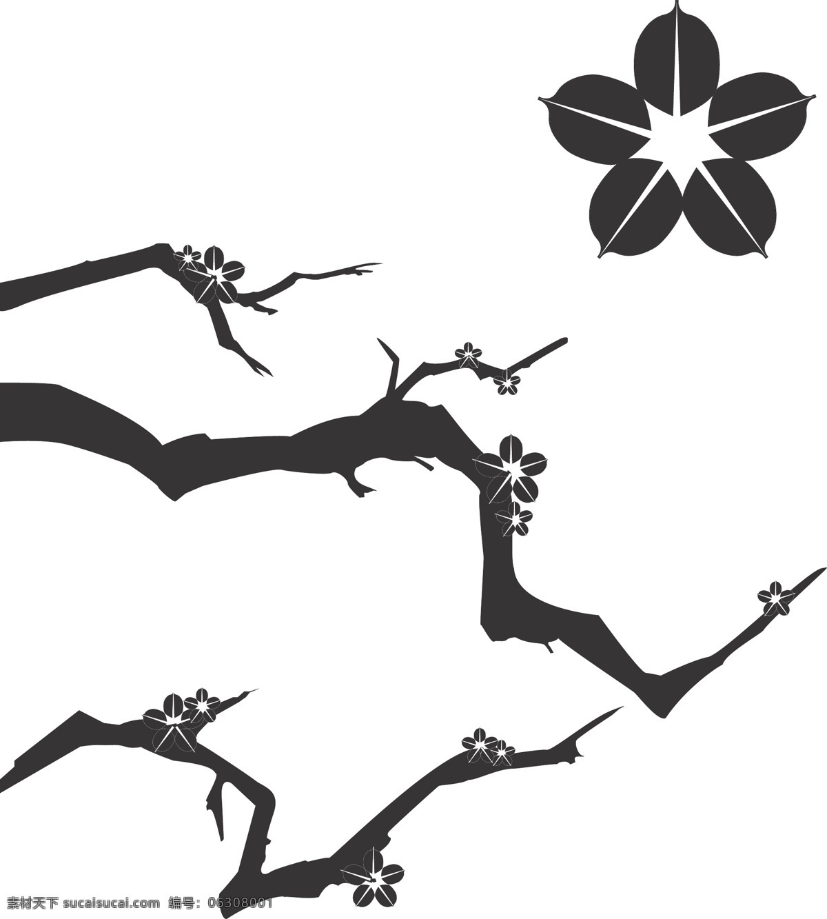 梅花 树枝 剪影 矢量图 ai矢量 花朵 素材免费下载 植物剪影 梅花剪影 黑白花枝 其他矢量图