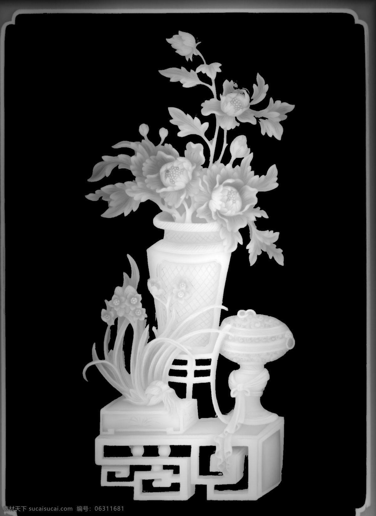 花瓶博古架 灰度图 花瓶 博古架 家具雕花 浮雕灰度图 浮雕 雕刻 浮雕用灰度图 设计图库 bmp 传统文化 文化艺术 实木浮雕