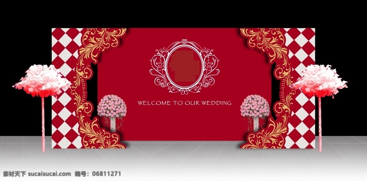 婚礼 红色 欧式 迎宾 区 效果图 迎宾区 展区 展板模板 黑色