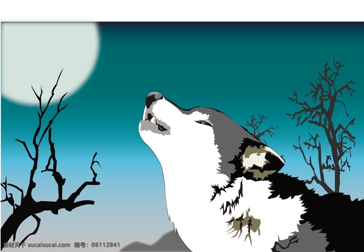 月圆 夜 狼 剪影 模板 设计稿 树木 素材元素 野生动物 月圆之夜 月亮 月光 嚎叫 源文件 矢量图