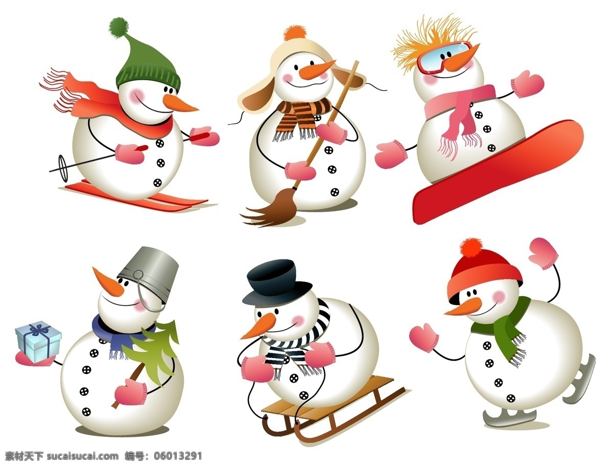 卡通雪人 矢量雪人 雪人 滑雪雪人 滑板雪人 扫地雪人 摇摆雪人 快乐雪人 动漫人物 动漫动画