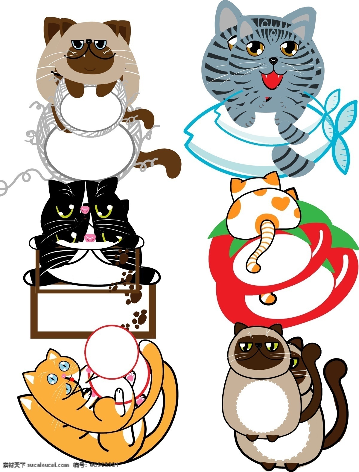矢量 手绘 猫咪 边框 大 合集 商用 便签 可爱 卡通 萌猫 动物冰箱贴 动物手账