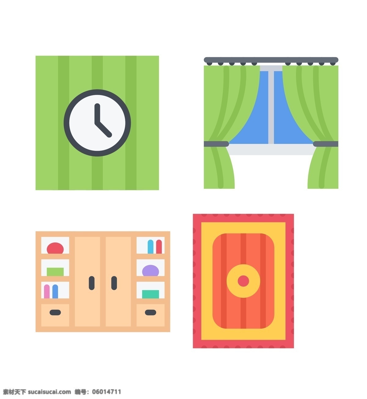 家具 icon 图标素材 卡通图案 图案 闹钟 窗帘 门 商务卡通图案 矢量图 图案素材 扁平化矢量