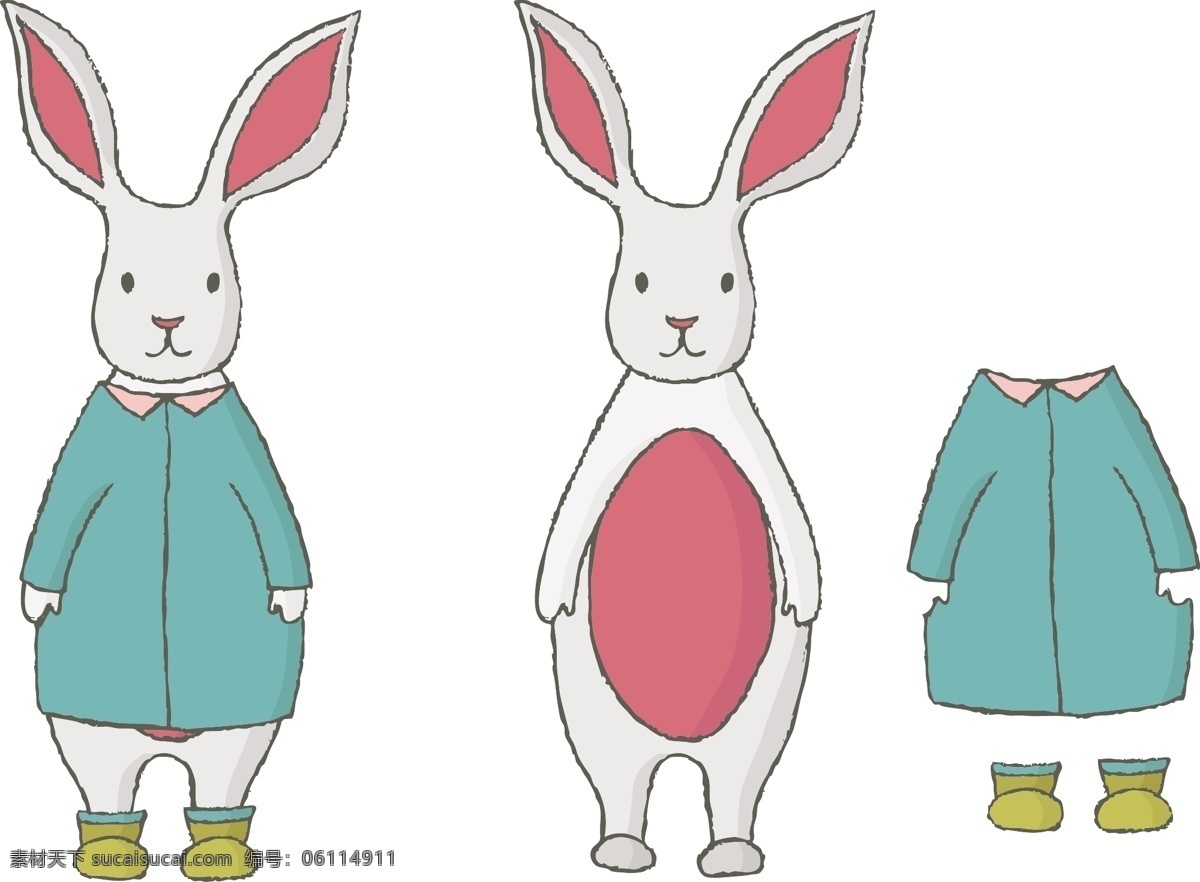 兔子 卡通 动物 他们 衣服 矢量 外套 长耳朵 手绘动物 卡通插画