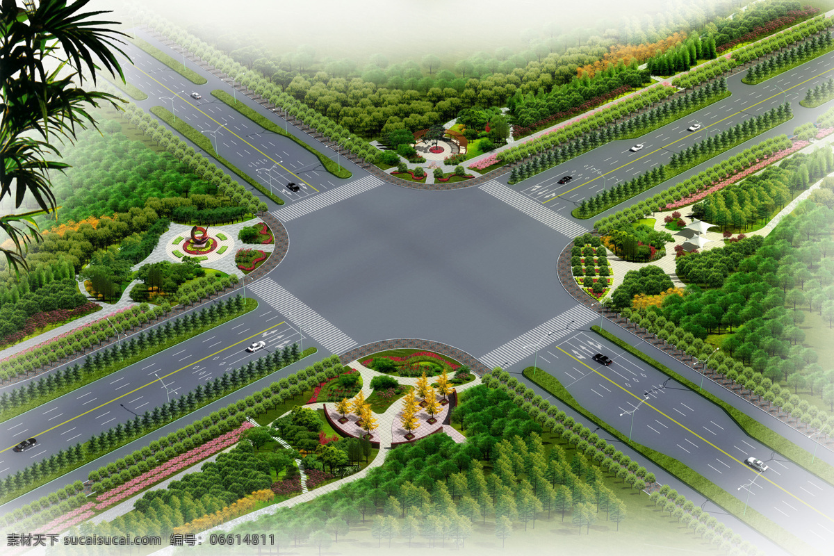 园林绿化 环境设计 景观设计 绿化带 绿化工程 园林设计 交叉路口 马路绿化 家居装饰素材 园林景观设计