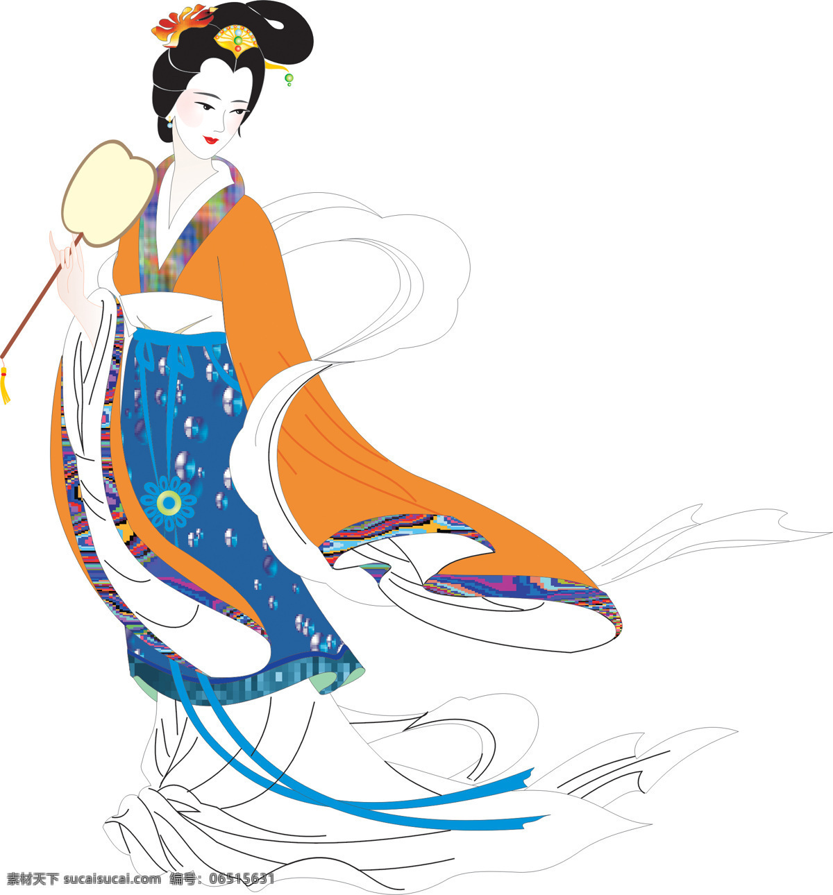仕女图 中国 古典 美女 仕女 古装 传统 手绘 cg 绘画 人物 扇子 绘画书法 文化艺术