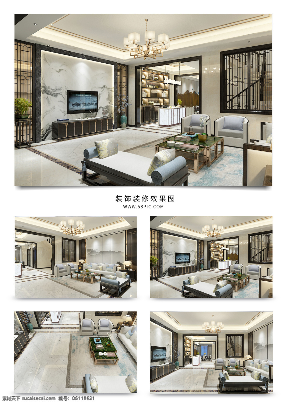 新 中式 客厅 效果图 明亮 简洁 背景墙 地板 沙发 窗帘 吊灯 挂画 椅子 模型 现代 茶几 门