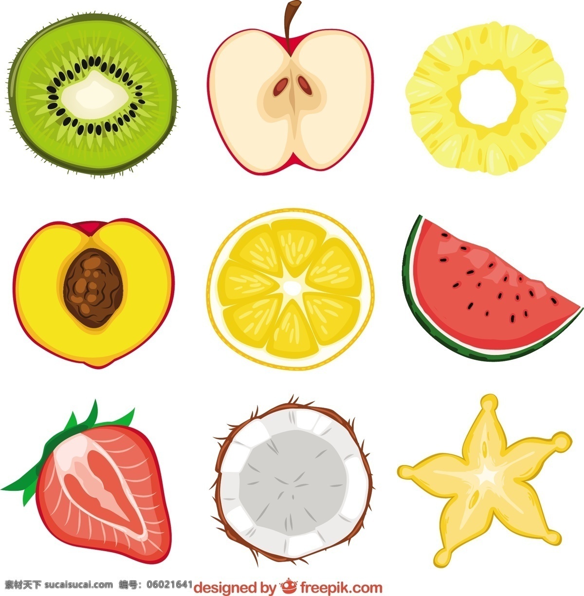 水果部分 食品 保健 水果 苹果 有机 草莓 柠檬 健康 椰子 菠萝 插图 健康食品 西瓜 桃 有机食品 猕猴桃 苹果果 半 白色