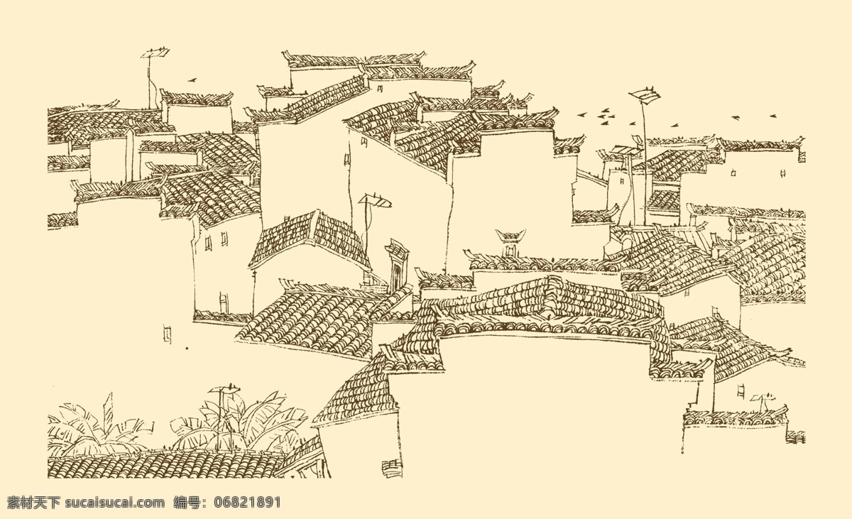 皖南古民居 白描 构图 建筑 古建筑 线描 勾勒 线条 民居 速写 钢笔画 徽派建筑 皖南 古 资料集 风景 分层 源文件