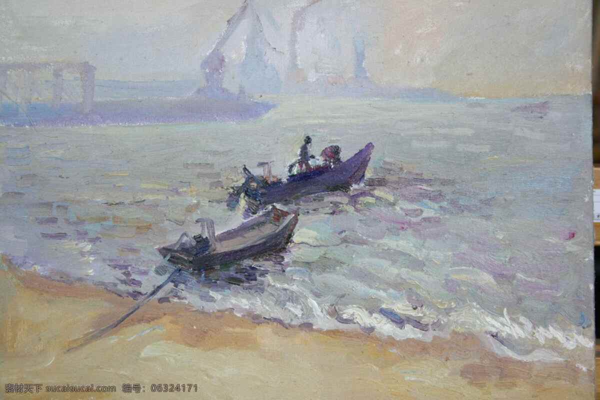 海边 船舶 高清风景油画 海边船舶 油画素材下载 油画 海边船舶油画 装饰素材